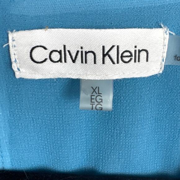 Calvin Klein Tiered Baby Doll Blouse Slate Blue Size XL Boho Relaxed Fall Style - Picture 6 of 8